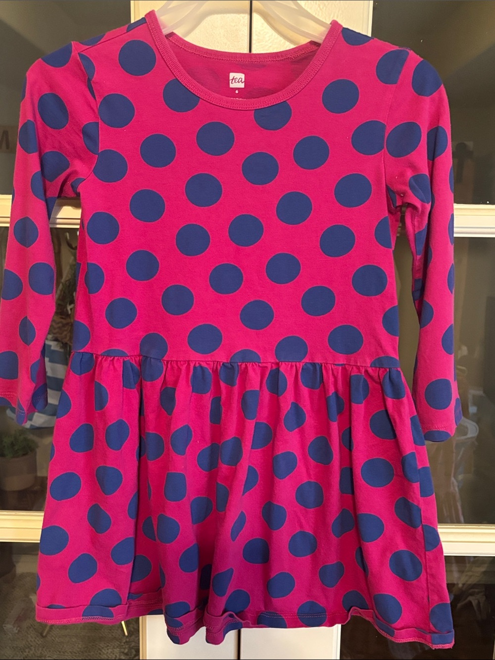 Tea Collection Bright Pink Dress with Navy Blue Polka Dots